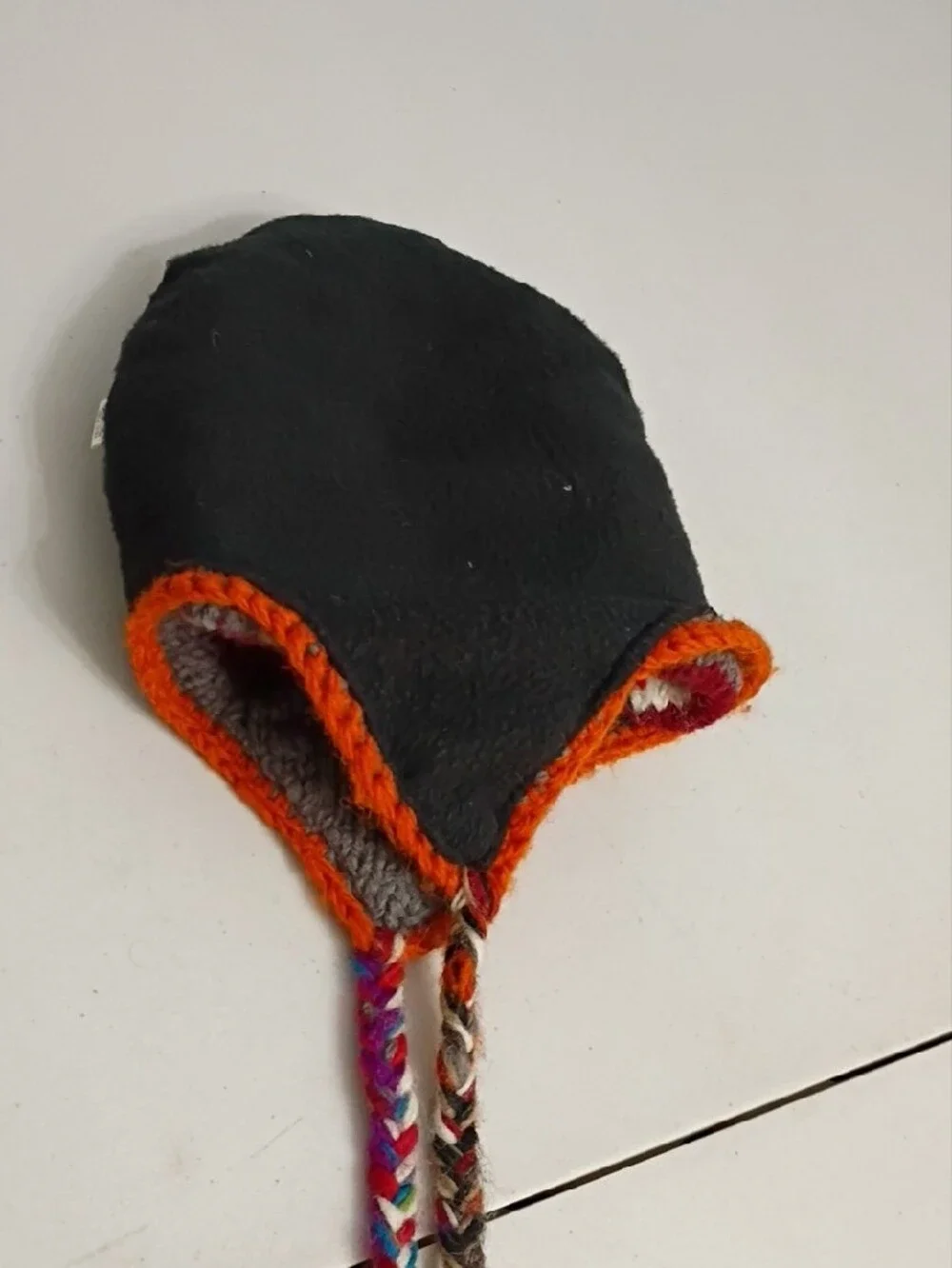 Kids Knit Earflap Hat with Braided Tassels — Gray & Orange